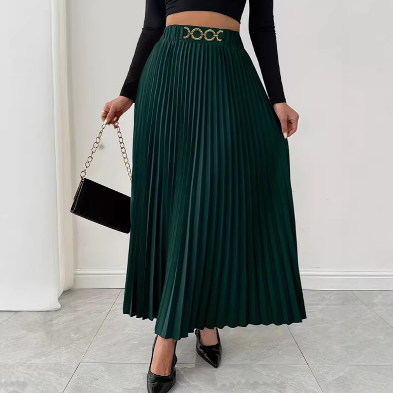 Vêtements pour femmes - Nouvelle jupe midi plissée polyvalente - Taille haute - Coupe trapèze_voghion.com
