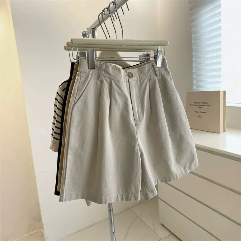 American-style pure cotton suit wide-leg shorts for women, summer thin Korean version, loose and slimming casual pants, A-line knee-length shorts American-style pure cotton suit wide-leg shorts for women, summer thin Korean version, loose and slimming casual pants, A-line knee-length shorts