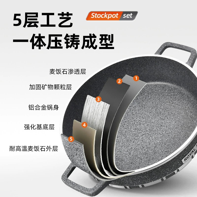 Die‑cast cookware set (Lanya), non‑stick aluminum, 10‑piece or 6‑piece soup pot combo