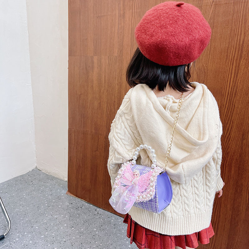 Bolsos infantiles niñas princesas niñas mochilas de hombro estilo caricatura encantador bolso de perlas de cadena