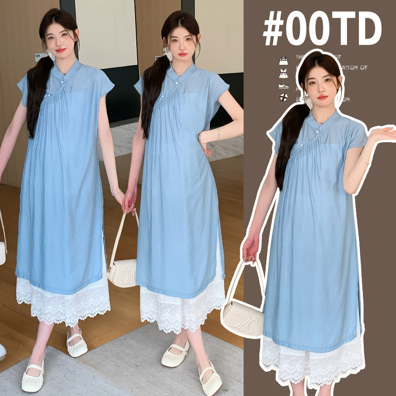 in stock Pregnant Women's Dress New Chinese Loose Cheongsam dress Lace Lace Skirt Pregnant Women's suit
