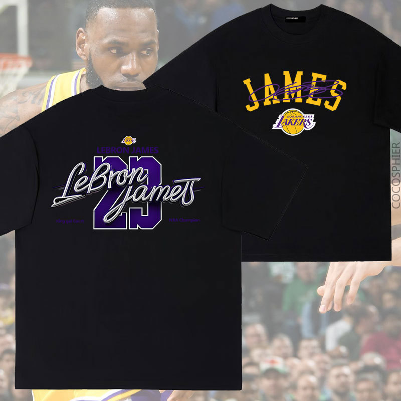 Original James Lakers Pure Cotton Short-Sleeved T-Shirt Loose Top Summer Sports Half-Sleeved Off-Shoulder Clothes