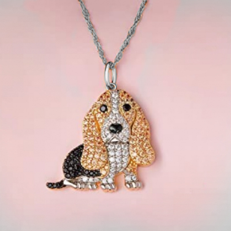 1 Piece Quantity Cute Dog Artificial Crystal Zinc Alloy Cable Chain Pendant Necklaces Wholesale