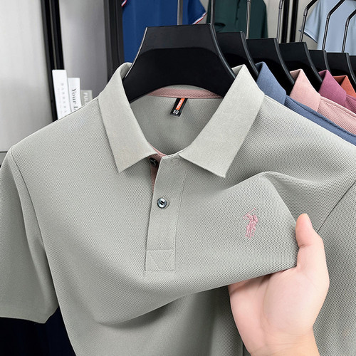 Slim Men's Embroidered Short-Sleeve T-Shirt 2025 Summer Middle-Aged Loose Stand-up Collar Half-Sleeve Breathable Polo Shirt for Men