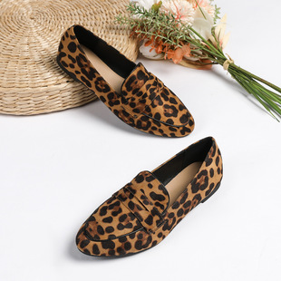 Ready Stock Women's Shoes for Export, Large Size Women's Shoes, Round Toe Flat Shoes with Leopard Print, Non-Slip Sole
