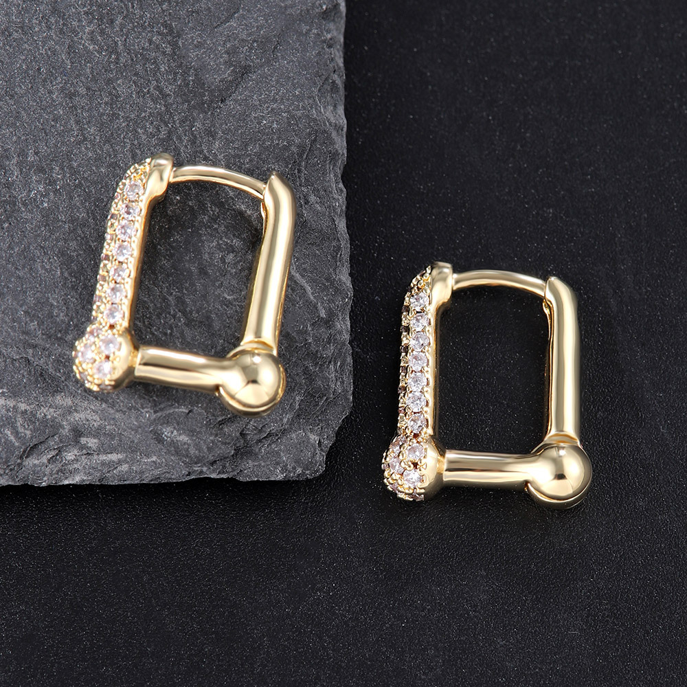 Geometric Ear Buckle Women's Light Luxury Simple Design Sense Zircon 2024 New Elegant Fashion Earrings All-match High-end Earrings