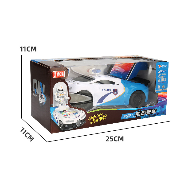 Deformación eléctrica coche policial universal música iluminación robot deformación automática coche juguetes para niños al por mayor