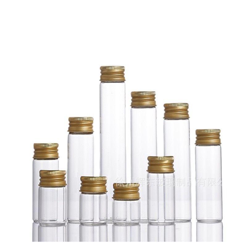 22mm de diámetro rosca de aluminio de oro tapa de alta borosilicona botella de vidrio transparente botella de deseos botella de cordyceps botella de cañón