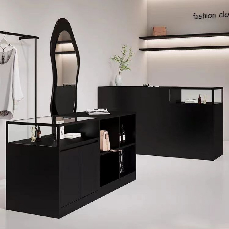 衣料品店中島中島キャビネットレジ収納ディスプレイテーブル流水バーオーナメント婦人服ディスプレイガラスカウンター|undefined