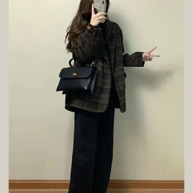 复古小香风格子西装呢子外套2025秋冬新款韩系加厚显瘦百搭毛呢|undefined