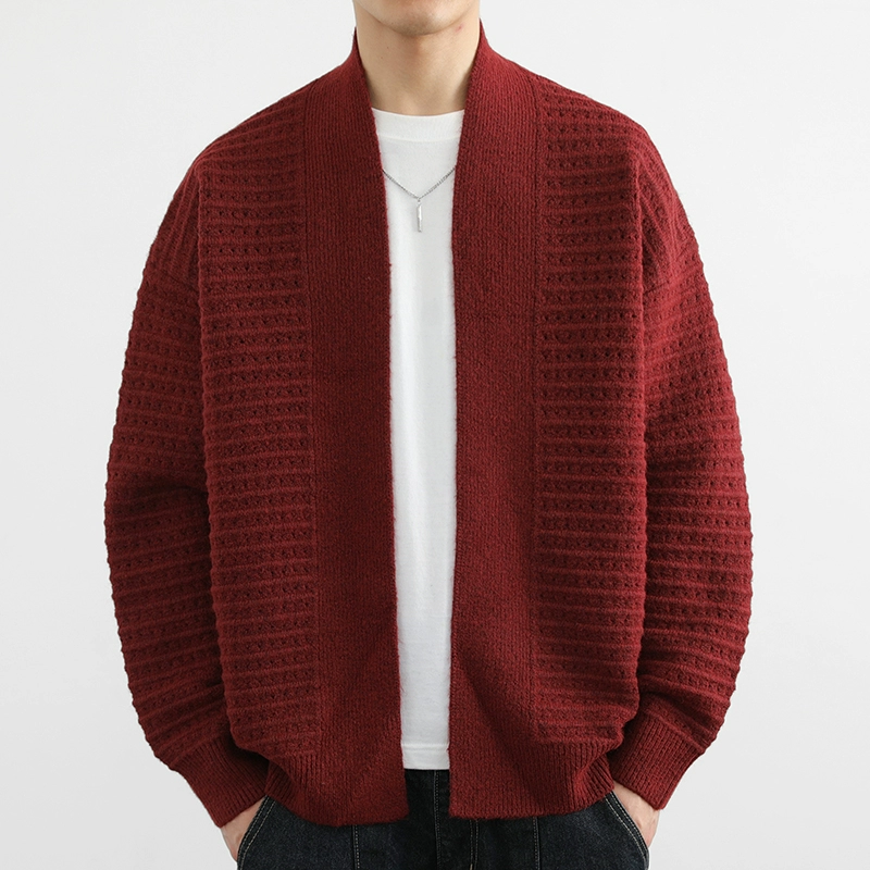 Мужской демисезонный трендовый кардиган, свитер, шерстяной плащ, oversize, V-образный вырез, стиль высокого качества