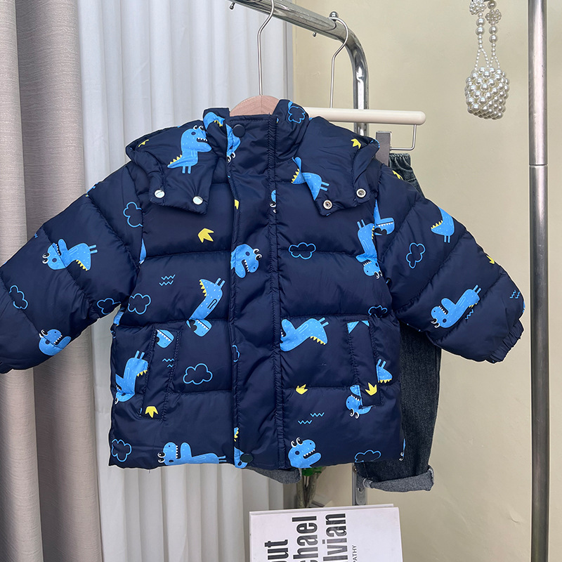 Dinosaurio azul marino (chaqueta acolchada con forro polar)
