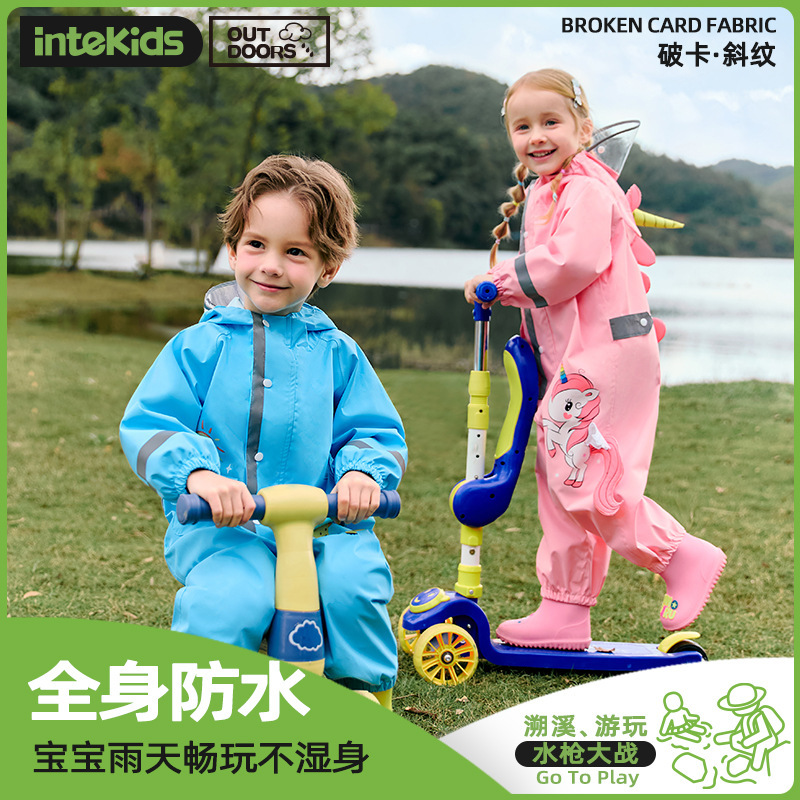 Best-Selling Children's One-Piece Raincoat for Girls, Toddlers, Kindergarten Boys, Cute Dinosaur Full-Body Waterproof Poncho Wholesale