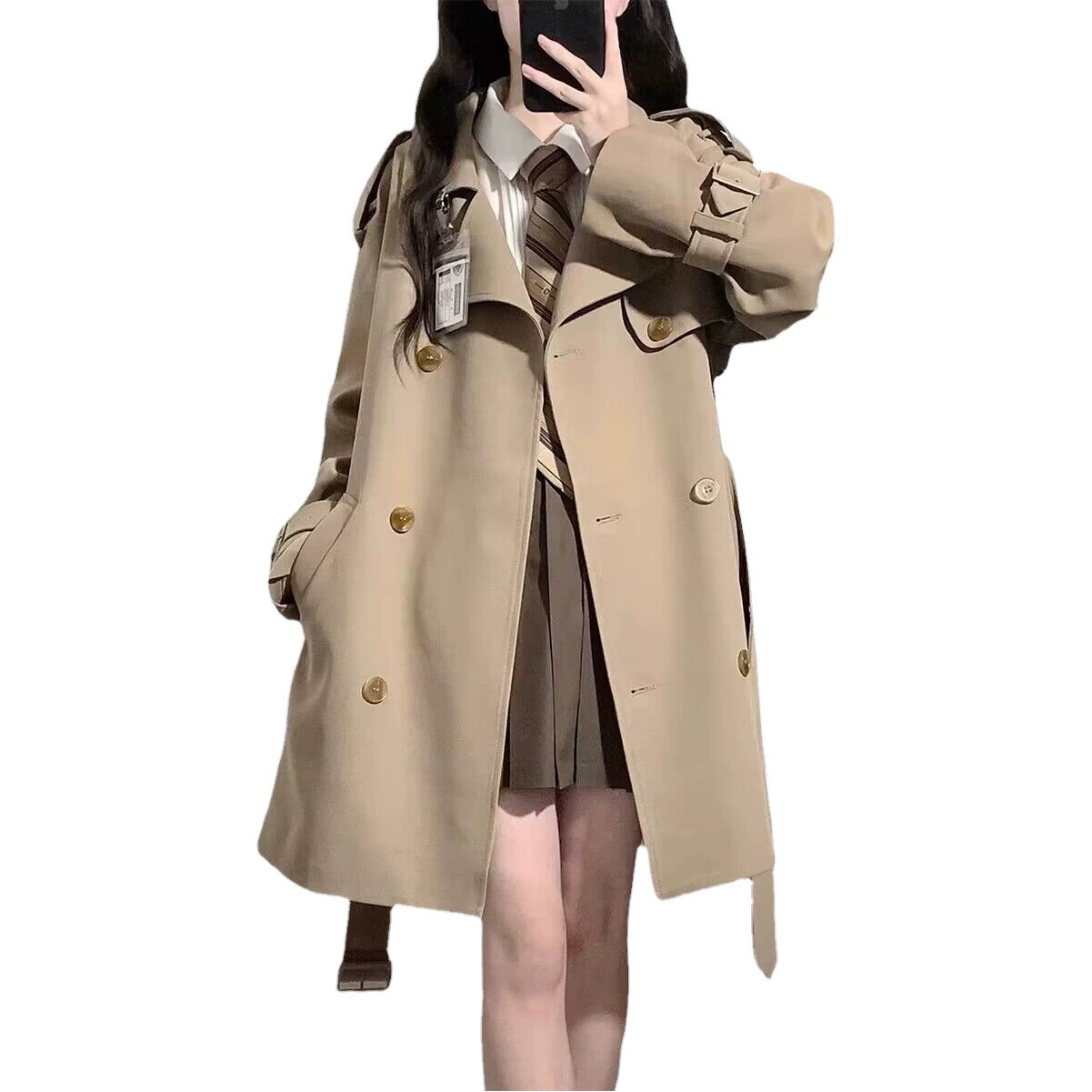 Черная ветровка, верхняя одежда, женская верхняя одежда средней длины, весна-осень 2021, новая свободная маленькая верхняя одежда в британском стиле в корейском стиле