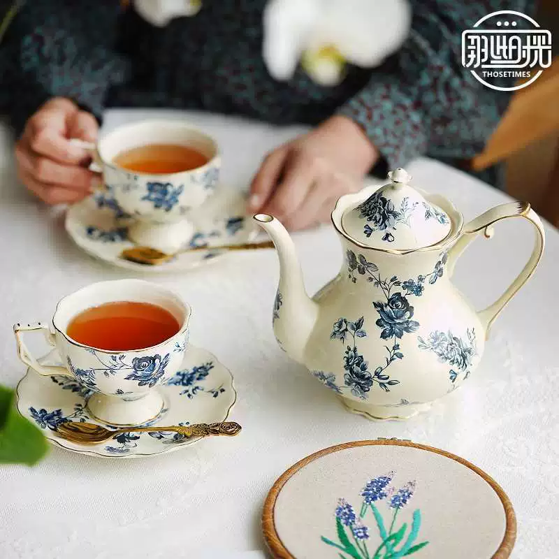 Керамический кофейный ретро-синий и белый кофейник, дневной чай, чашка для чая, чайный набор