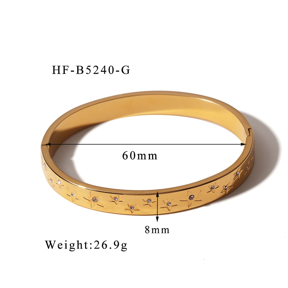 Espejo transfronterizo europeo y americano pulido de ala ancha estrella de cinco puntas clásica de 8MM con pulsera de hebilla de estrella de diamantes fábrica de 18K al por mayor