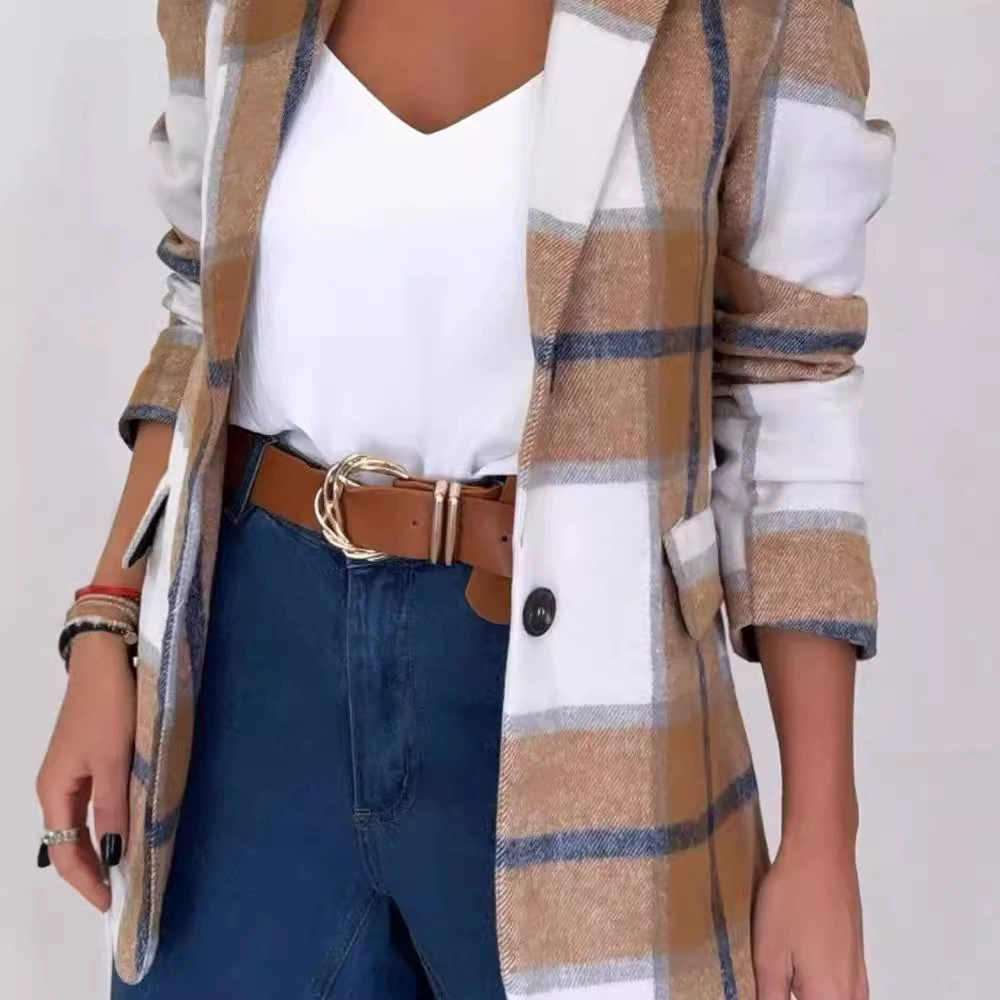 Classic plaid wool jacket, tailored blazer, lattice pattern, sizes S–2XL