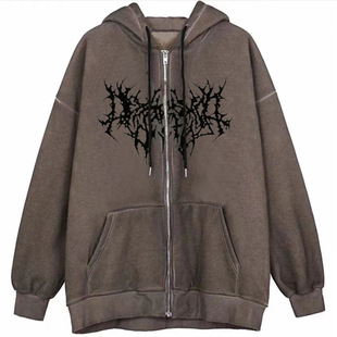 2024 Winter Amazon Cross-Border Y2K New European and American Printed Loose Velvet Hooded Drawstring Sports Couple Sweatshirt