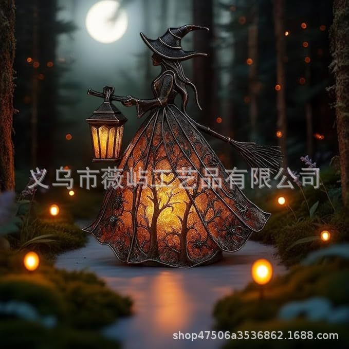 跨境新品Halloween Witch Lamp 哥特式万圣节女巫灯树脂台灯摆件|undefined