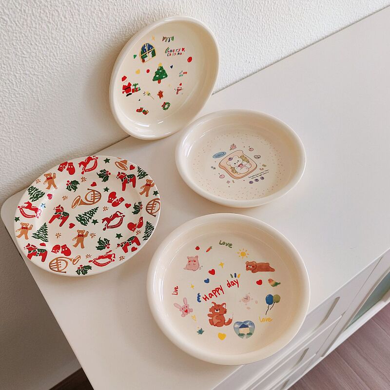 Cute Cream Christmas Tree Ceramic Tableware Western Soup Plate Cartoon Household Plate Dinner Plate Cute Cream Christmas Tree Ceramic Tableware Western Soup Plate Cartoon Household Plate Dinner Plate