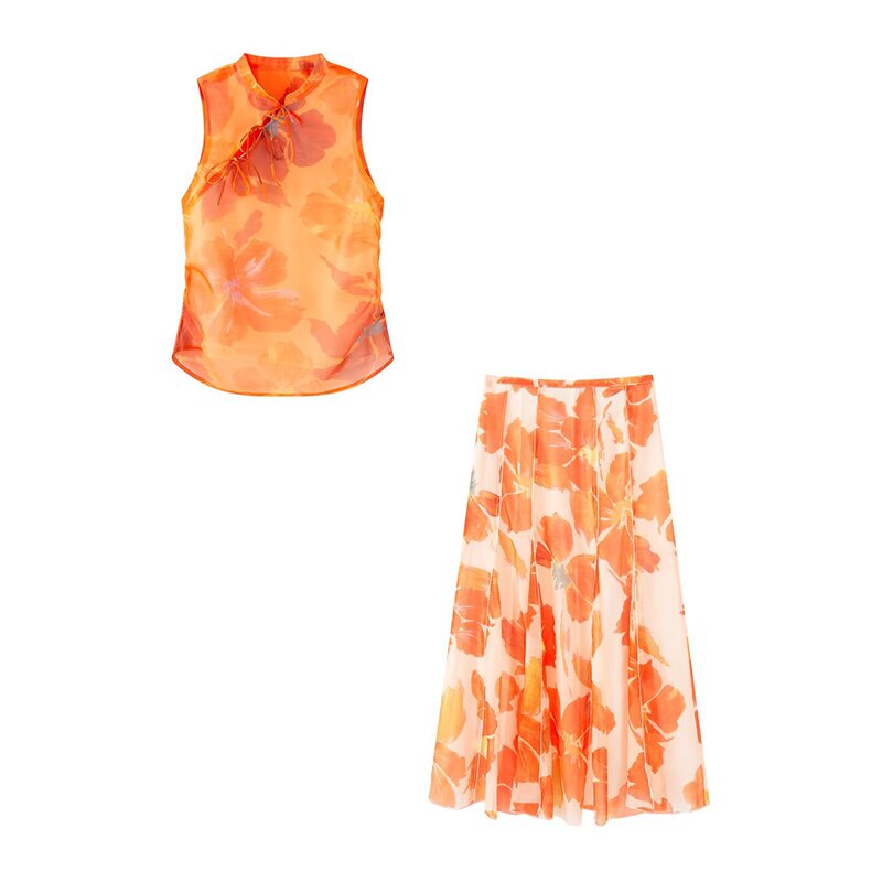Myst&Za Women's Clothing 2026 Summer New Fashion Sleeveless Chinese-Style Bow Print Top and Skirt Set Myst&Za Women's Clothing 2026 Summer New Fashion Sleeveless Chinese-Style Bow Print Top and Skirt Set
