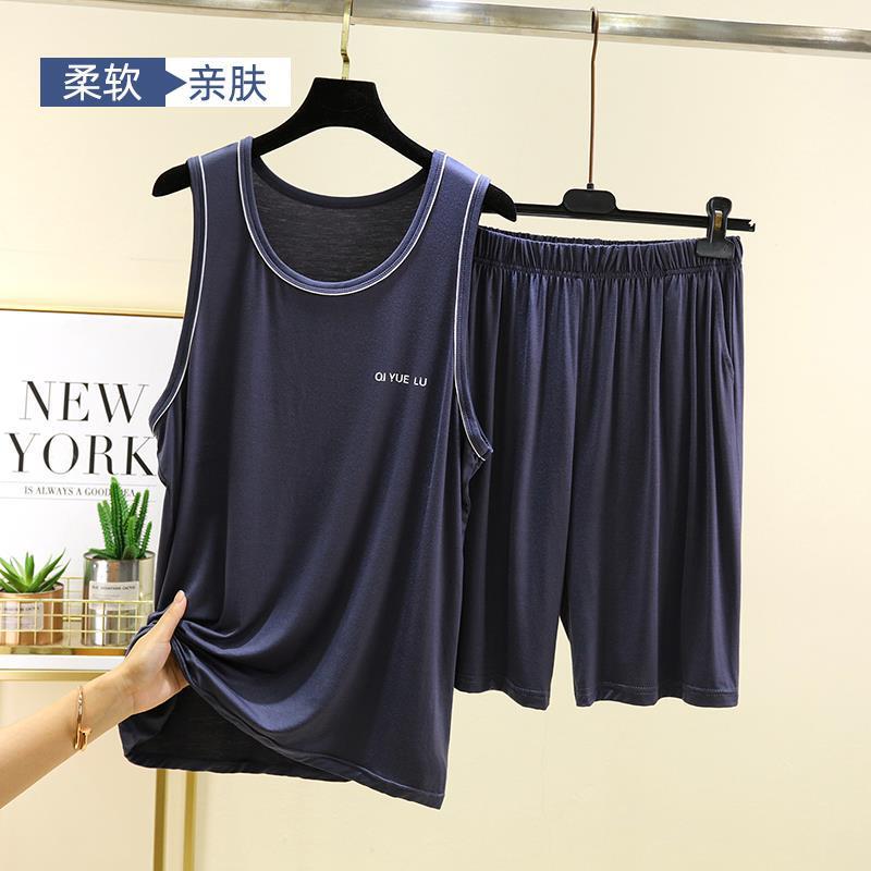 Men's Crewneck Vest Shorts Outer Wear Modal Sports Hurdle suit Summer plus size Ice Silk Home Pajamas Pajamas