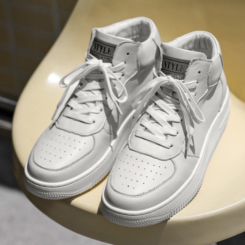 [Capa de piel de vaca] 2025 nuevo cuero de la Fuerza Aérea No. 1 versátil transpirable suela gruesa zapatos deportivos casuales aumentados