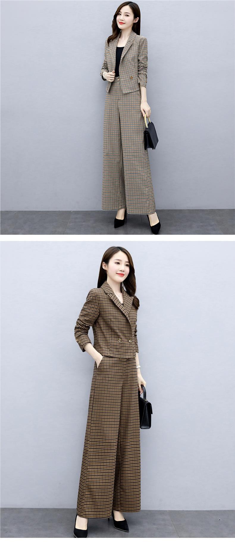 GraceChic Plaid Suit For Women Spring And Autumn 2023 New Korean Style Fashionable Age-Reducing Elegant Wide-Leg Pants Two-Piece_voghion.com