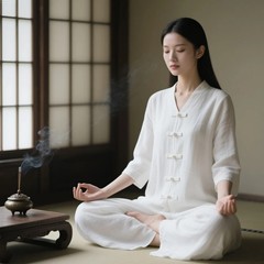 打坐禅服女夏季白色禅意风仙气禅服疗愈师服装寺院拜佛素衣禅修服