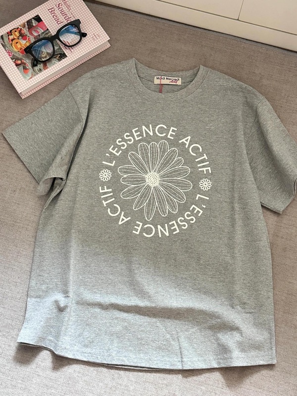 韓国マルディトレンディな半袖フラワープリントゴールドハイシルバー夏ラウンドネック純綿ルーズTシャツトップトレンディ|undefined