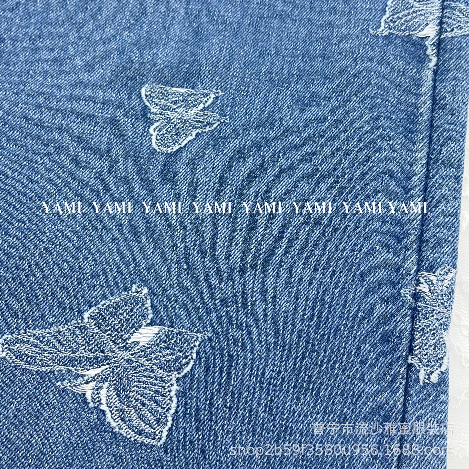Fabricante directo de tejido denim jacquard 10 mariposa sin bala tejido denim jacquard abrigo de mujer tela de falda