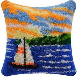 段段绣抱枕diy十字绣地毯绣段段绣毛线绣 风景画小帆船图片花纹