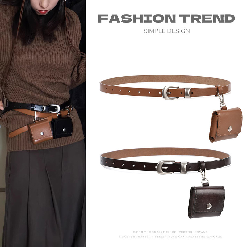 Fashionable Genuine Leather Women's Belt Bag, All-In-One Mini Waist Bag That Can Be Stored, Versatile for Pants and Belts, a Must-Have for Lazy People
