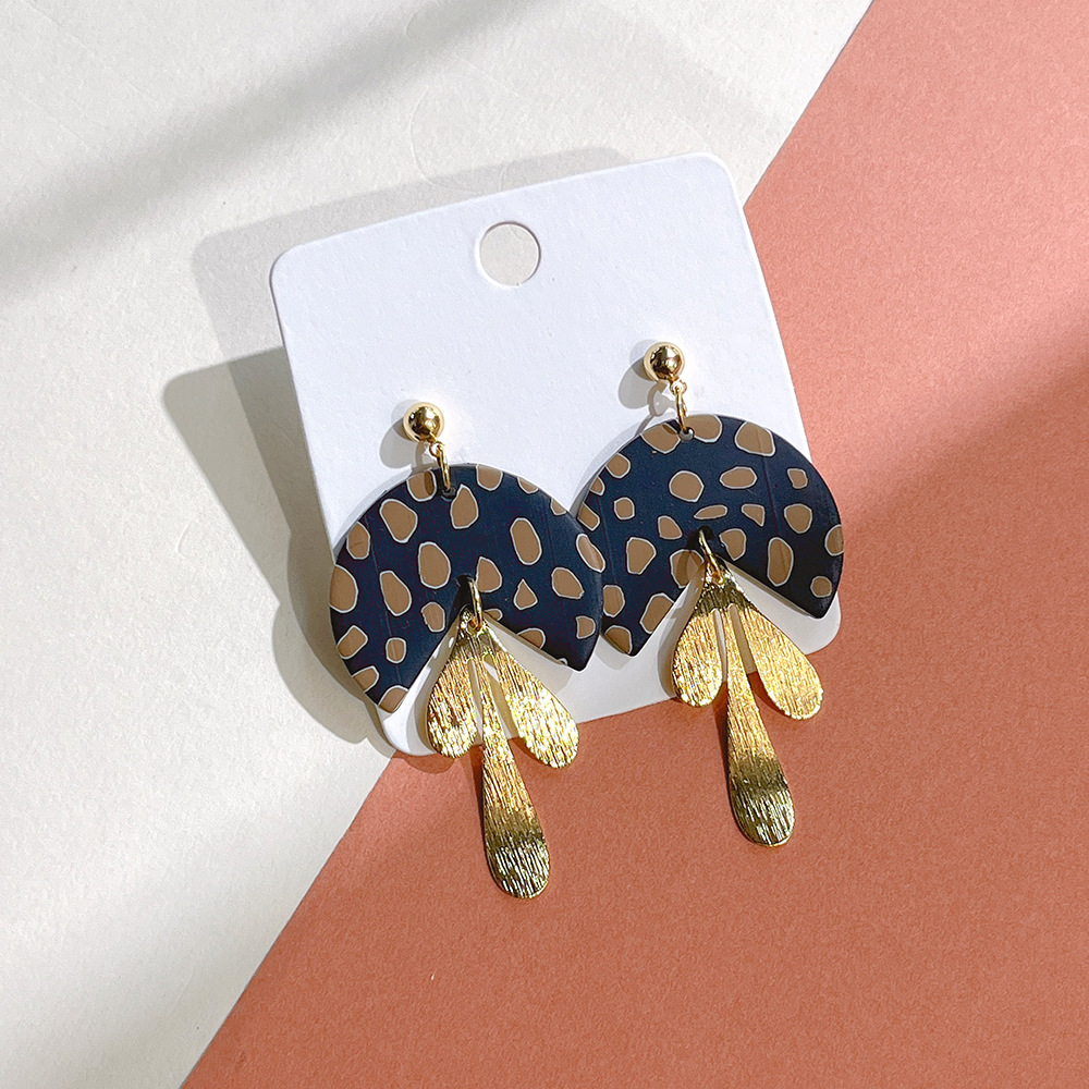 Semicircle, Oval, Polka Dots Pattern 1 Pair Retro Semicircle Oval Polka Dots Soft Clay Patchwork Women's Drop Earrings