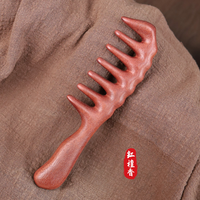 檀木梳子粗齿梳宽齿按摩卷发梳长柄加大梳齿顺发按摩家用实木无漆|undefined