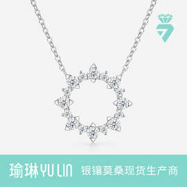 S925银镶莫桑石花环吊坠项链女  跨境零售简约气质锁骨链颈链饰品