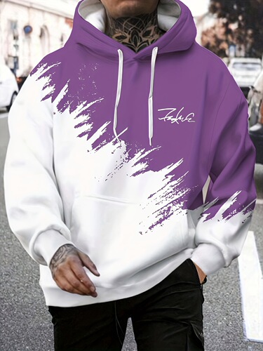 Cross-border hit men's 3D pattern print hooded sweatshirt with kangaroo pocket casual long-sleeved shirt, comfortable