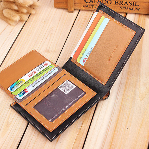 New business men's wallet, short, striped, color-blocked, casual, horizontal, large capacity, multiple card slots, simple boys' wallet
