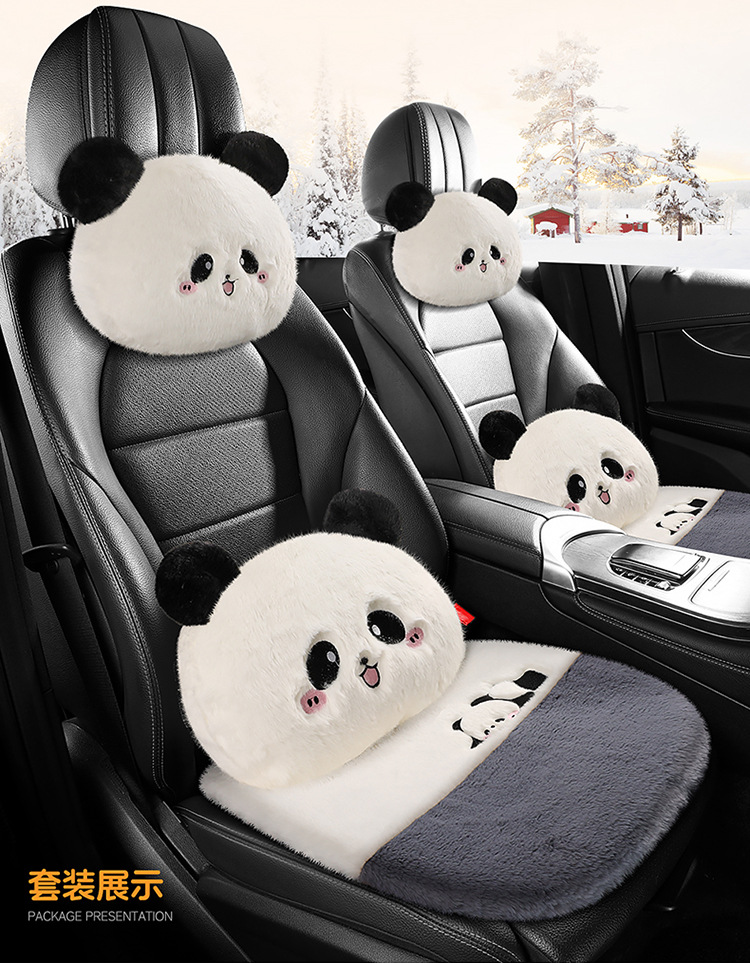 Winter car seat cushion cartoon plush cushion car seat cushion rear universal warm three-piece plush non-slip seat