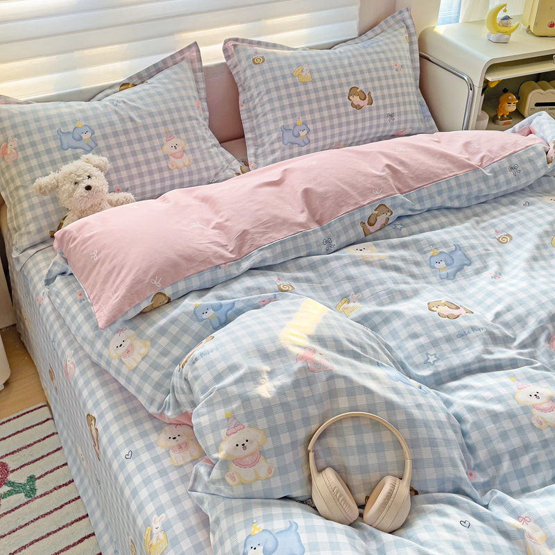 100% algodón cuatro piezas dormitorio de estudiantes de algodón dibujos animados sábanas de cama de tres piezas de ropa de cama