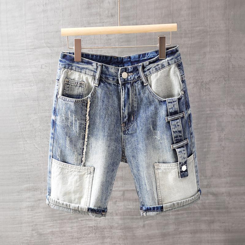 Summer New European and American Trendy Brand Men's Denim Shorts, Personalized Motorcycle Style Workwear Five-Point Pants, Washed Mid-Length Pants Summer New European and American Trendy Brand Men's Denim Shorts, Personalized Motorcycle Style Workwear Five-Point Pants, Washed Mid-Length Pants