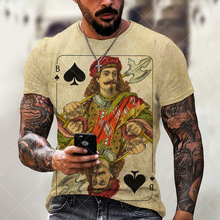 跨境电商短袖男士3dT恤 休闲3D数码扑克印花无领休闲情侣服装透气