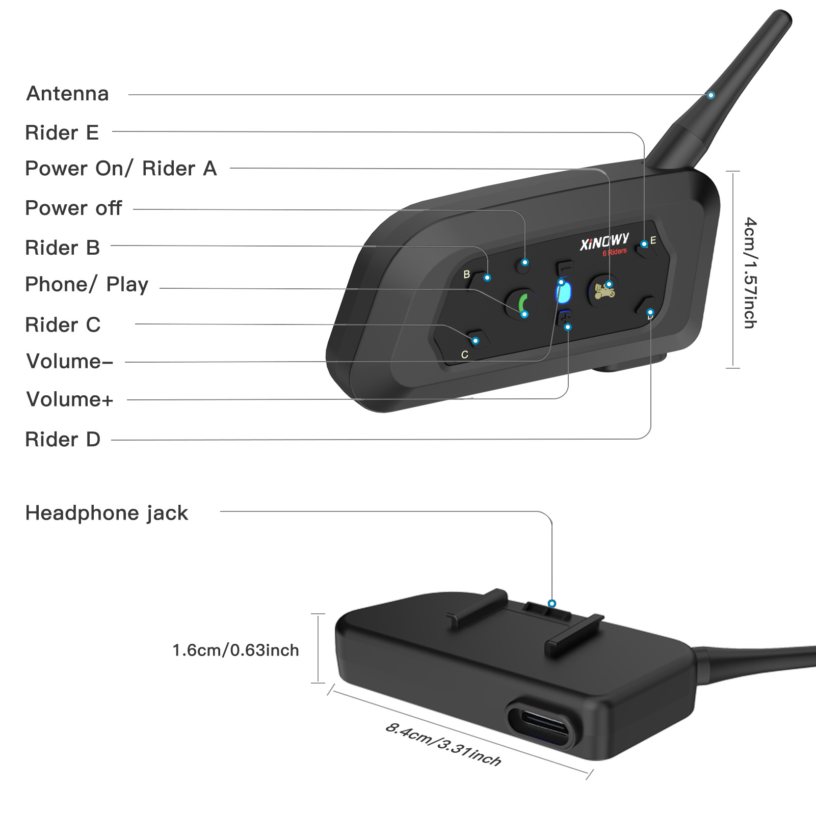 Xinowyv6Pro Motorcycle Helmet Bluetooth Headset 2-Person Intercom Helmet Intercom 3.5Mm/Typec Interface