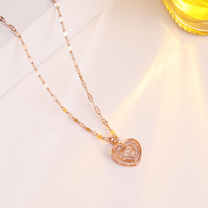 Heart Shape Pattern Titanium Steel Sweet Heart Shape Plating Pendant Necklace