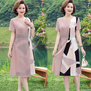 Middle-aged mother summer fashion dress 2025 new foreign-style middle-aged and elderly women's loose belly-covering skirt