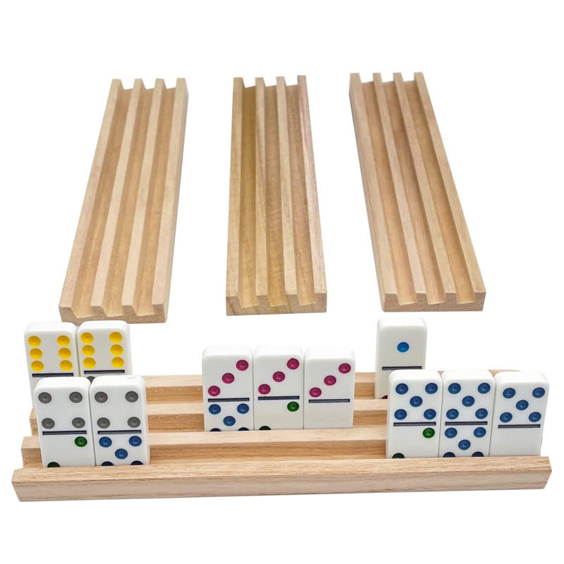 批发木质多米诺骨牌底座棋牌室家用儿童成人娱乐骨牌游戏实木支架