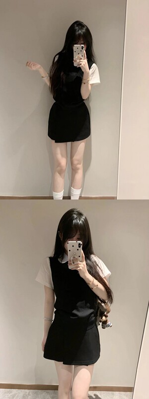 三件套女2025夏季新款韩系学院风针织马甲背心娃娃领衬衫半身裙潮|undefined
