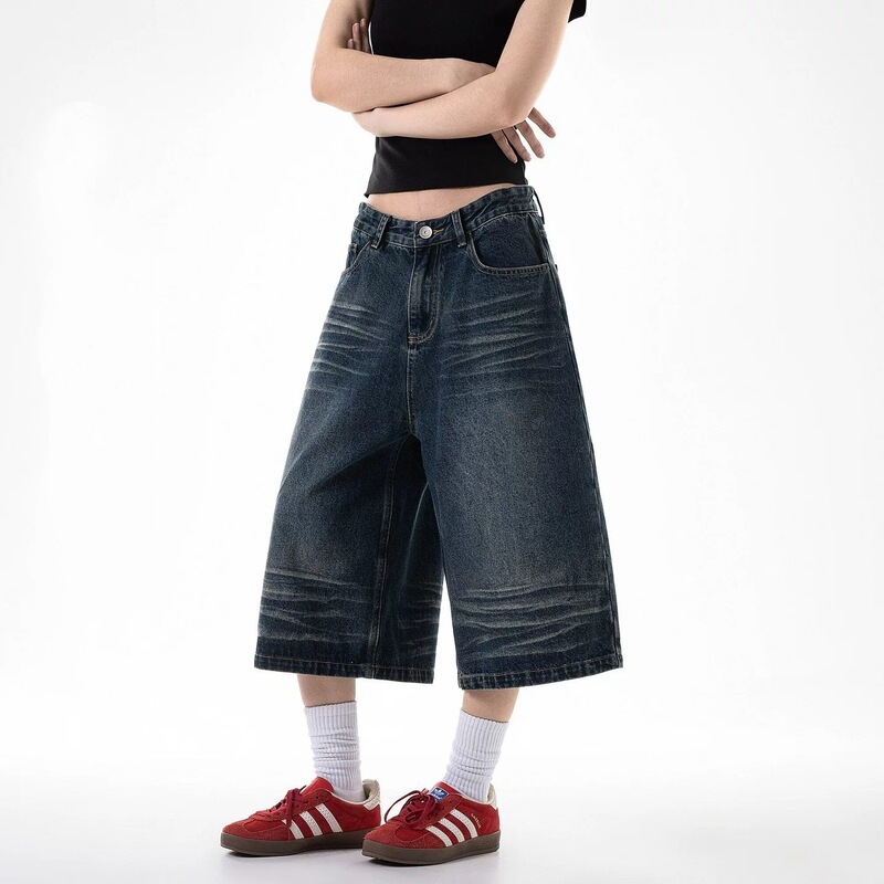 American Retro Style Cropped Jeans for Men and Women, New Summer Style, Loose Straight-Leg Workwear Casual Wide-Leg Women's Jeans