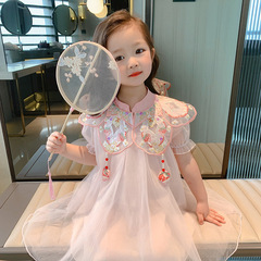 Girls Dress 2024 New Summer Clothes Ancient Style Fashionable Children's Clothes Baby Summer Princess Dress Children's Mesh Skirt