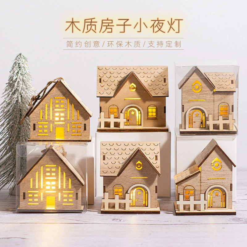Трансграничные горячие продажи рождественские деревянные светящиеся украшения для шале маленький дом домашний праздник деревянные украшения для рукоделия